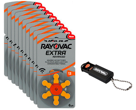 Rayovac 13 Mercury Free Hearing Aid batteries x60 Cells & BATTERY CADDY Keephearing Ltd