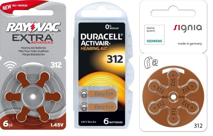 Duracell 312, Siemens 312, Rayovac 312, SAMPLE PACK (1 packet of each) Keephearing Ltd